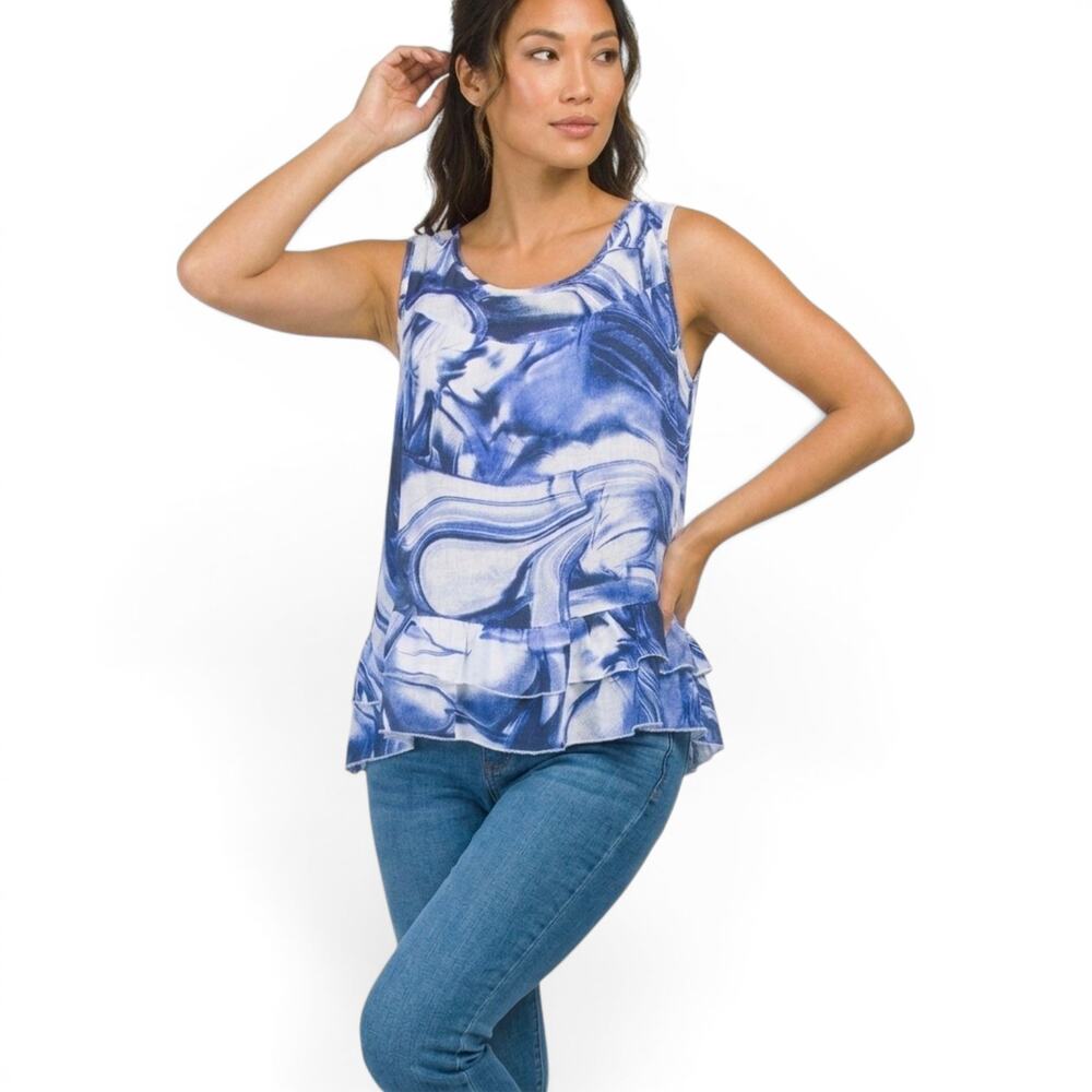 NWT PIAZZA DEL TEMPIO  Women's Tiered Ruffle Hem Linen Sleeveless Top Italy